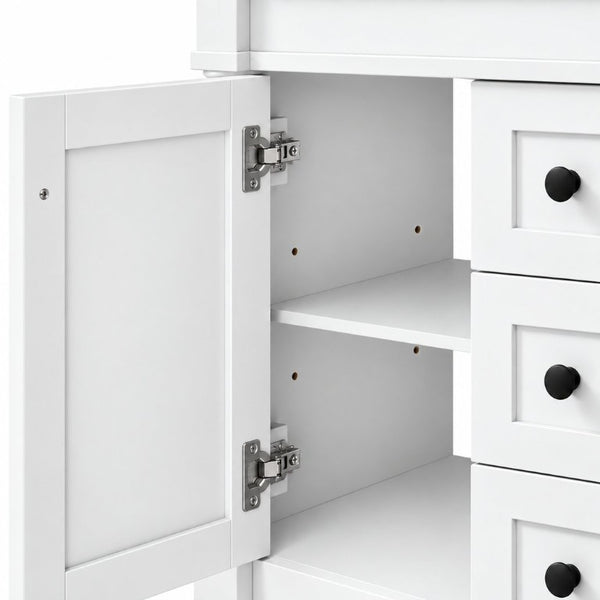 English Elm 24 Inch Modern Bathroom Vanity Solid Pine Cabinet Ceramic Sink Soft Close Storage White N729P515976K