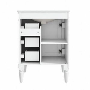 English Elm 24 Inch Modern Bathroom Vanity Solid Pine Cabinet Ceramic Sink Soft Close Storage White N729P515976K