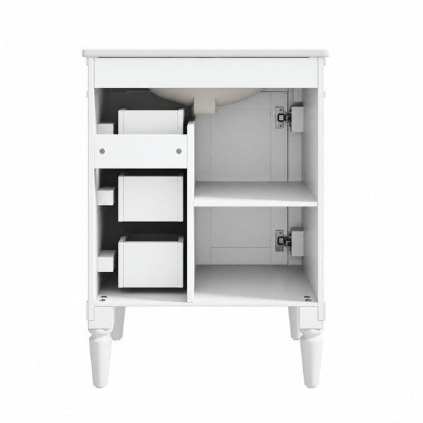 English Elm 24 Inch Modern Bathroom Vanity Solid Pine Cabinet Ceramic Sink Soft Close Storage White N729P515976K