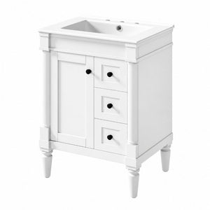 English Elm 24 Inch Modern Bathroom Vanity Solid Pine Cabinet Ceramic Sink Soft Close Storage White N729P515976K