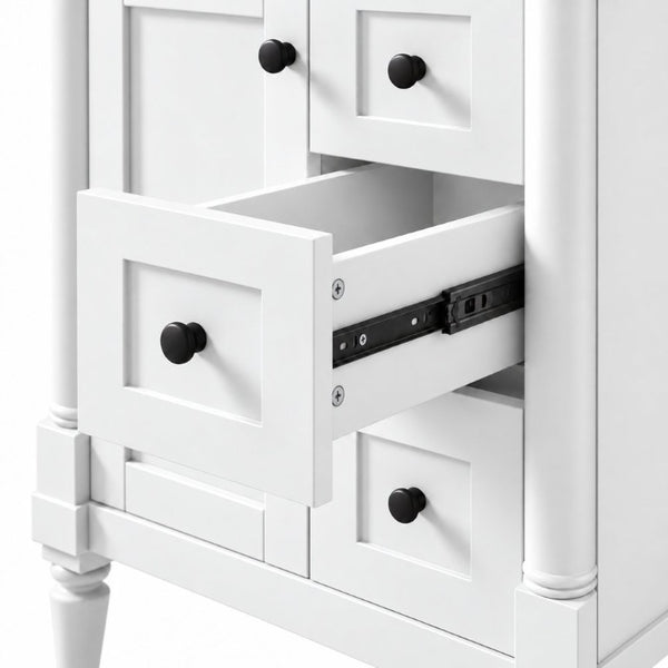 English Elm 24 Inch Modern Bathroom Vanity Solid Pine Cabinet Ceramic Sink Soft Close Storage White N729P515976K