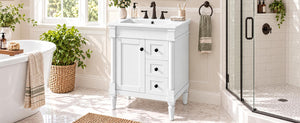 English Elm 24 Inch Modern Bathroom Vanity Solid Pine Cabinet Ceramic Sink Soft Close Storage White N729P515976K