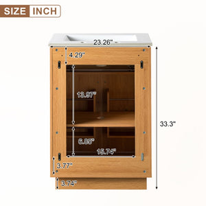 English Elm Viedo]24-Inch Bathroom Vanity Ceramic Sink Wood Grain Cabinet Soft-Close Storage N729P517639N