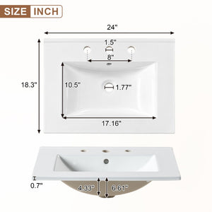English Elm Viedo]24-Inch Bathroom Vanity Ceramic Sink Wood Grain Cabinet Soft-Close Storage N729P517639N