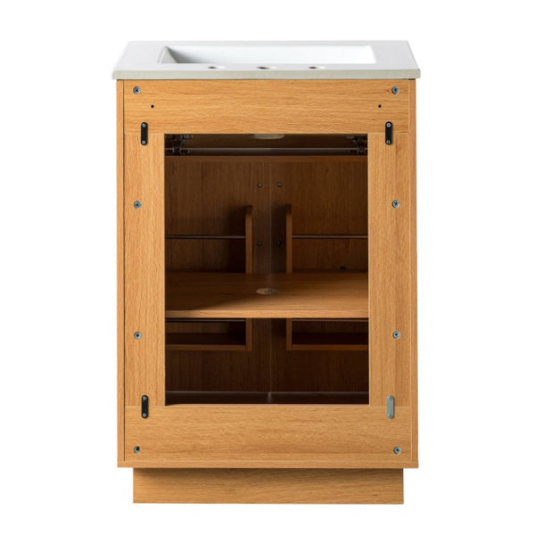 English Elm Viedo]24-Inch Bathroom Vanity Ceramic Sink Wood Grain Cabinet Soft-Close Storage N729P517639N