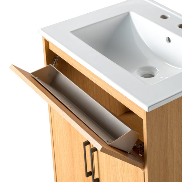 English Elm Viedo]24-Inch Bathroom Vanity Ceramic Sink Wood Grain Cabinet Soft-Close Storage N729P517639N