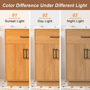 English Elm Viedo]24-Inch Bathroom Vanity Ceramic Sink Wood Grain Cabinet Soft-Close Storage N729P517639N