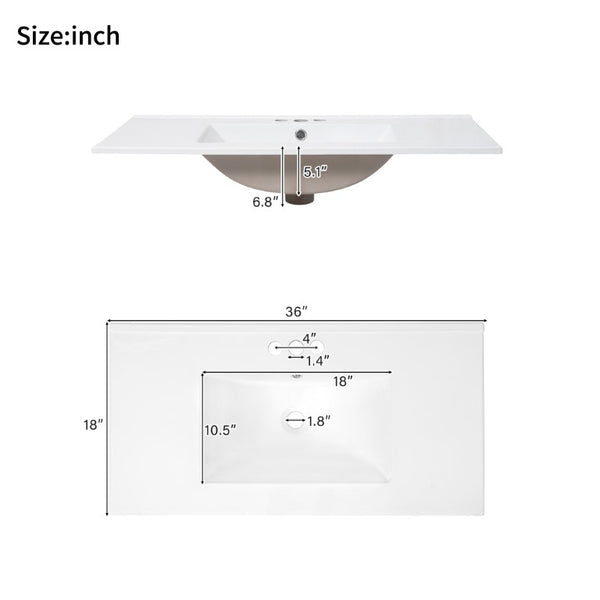 English Elm 36 Inch Matte Black Freestanding Bathroom Vanity with Ceramic Sink and Soft Close Doors N729P519589B