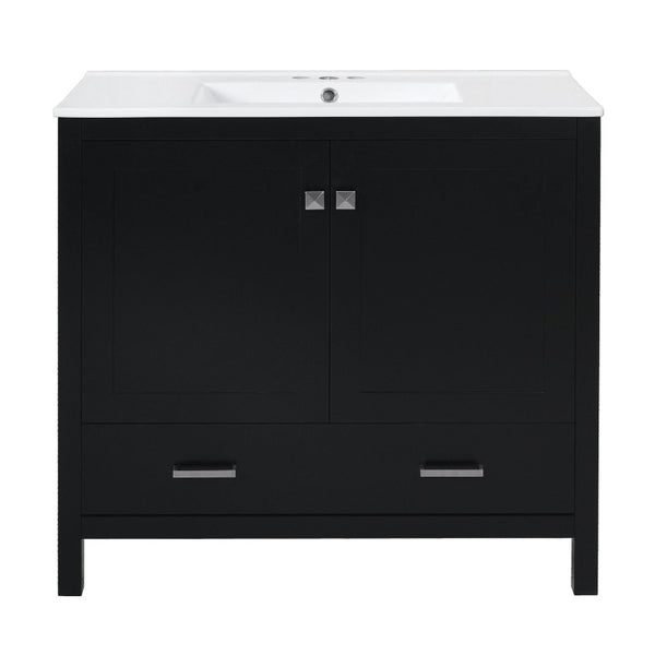 English Elm 36 Inch Matte Black Freestanding Bathroom Vanity with Ceramic Sink and Soft Close Doors N729P519589B
