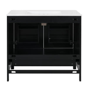 English Elm 36 Inch Matte Black Freestanding Bathroom Vanity with Ceramic Sink and Soft Close Doors N729P519589B