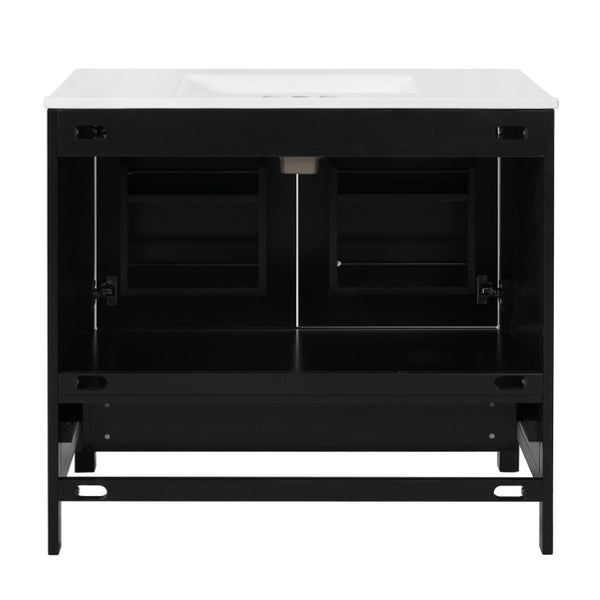 English Elm 36 Inch Matte Black Freestanding Bathroom Vanity with Ceramic Sink and Soft Close Doors N729P519589B
