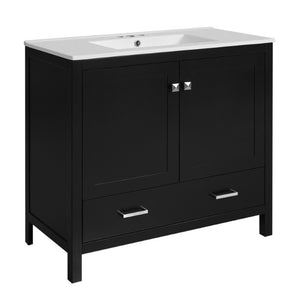 English Elm 36 Inch Matte Black Freestanding Bathroom Vanity with Ceramic Sink and Soft Close Doors N729P519589B