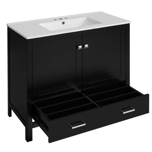 English Elm 36 Inch Matte Black Freestanding Bathroom Vanity with Ceramic Sink and Soft Close Doors N729P519589B