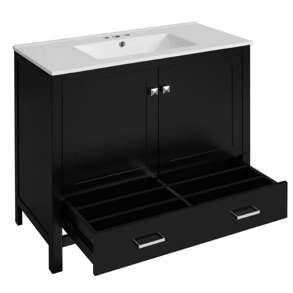 English Elm 36 Inch Matte Black Freestanding Bathroom Vanity with Ceramic Sink and Soft Close Doors N729P519589B