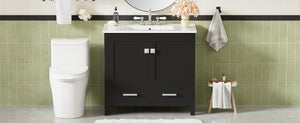English Elm 36 Inch Matte Black Freestanding Bathroom Vanity with Ceramic Sink and Soft Close Doors N729P519589B