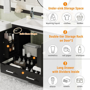 English Elm 36 Inch Matte Black Freestanding Bathroom Vanity with Ceramic Sink and Soft Close Doors N729P519589B
