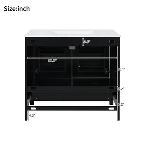 English Elm 36 Inch Matte Black Freestanding Bathroom Vanity with Ceramic Sink and Soft Close Doors N729P519589B