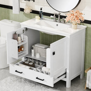 English Elm 36 Inch White MDF Bathroom Vanity with Ceramic Sink Soft Close Doors and Drawer N729P519589K