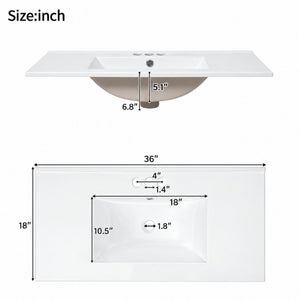 English Elm 36 Inch White MDF Bathroom Vanity with Ceramic Sink Soft Close Doors and Drawer N729P519589K