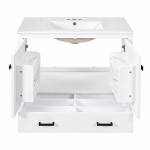 English Elm 36 Inch White MDF Bathroom Vanity with Ceramic Sink Soft Close Doors and Drawer N729P519589K