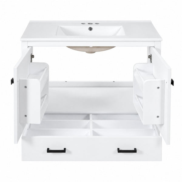 English Elm 36 Inch White MDF Bathroom Vanity with Ceramic Sink Soft Close Doors and Drawer N729P519589K