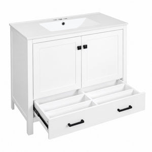 English Elm 36 Inch White MDF Bathroom Vanity with Ceramic Sink Soft Close Doors and Drawer N729P519589K