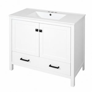 English Elm 36 Inch White MDF Bathroom Vanity with Ceramic Sink Soft Close Doors and Drawer N729P519589K
