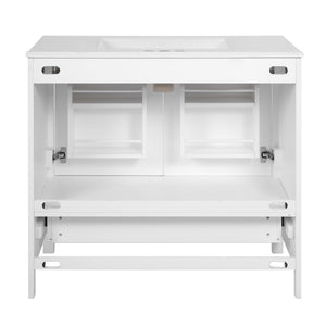 English Elm 36 Inch White MDF Bathroom Vanity with Ceramic Sink Soft Close Doors and Drawer N729P519589K