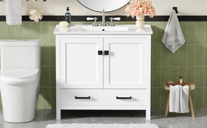 English Elm 36 Inch White MDF Bathroom Vanity with Ceramic Sink Soft Close Doors and Drawer N729P519589K