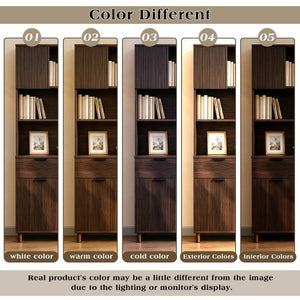 English Elm 71.26 Inch Tall Fluted Wood Grain Cabinet with Open Shelves Drawers and Closed Storage Walnut N732S515148A