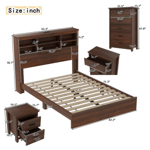 English Elm N733s307937w,box1-bed Queen Bedroom Set Wood Finish Charging Headboard and Storage N733P307937W