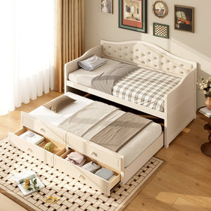 English Elm N733s346767a, Tufted Twin Daybed with Trundle and Storage Drawers for Guest Rooms N733P346767A