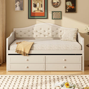 English Elm N733s346767a, Tufted Twin Daybed with Trundle and Storage Drawers for Guest Rooms N733P346767A