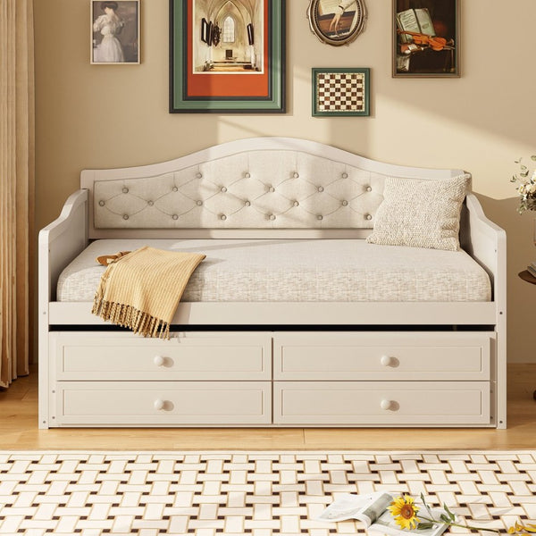 English Elm N733s346767a, Tufted Twin Daybed with Trundle and Storage Drawers for Guest Rooms N733P346767A