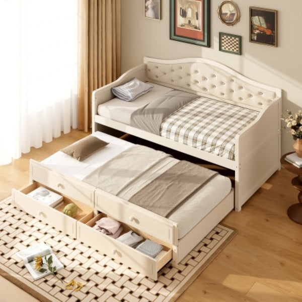 English Elm N733s346767a, Tufted Twin Daybed with Trundle and Storage Drawers for Guest Rooms N733P346767A