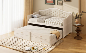English Elm N733s346767a, Tufted Twin Daybed with Trundle and Storage Drawers for Guest Rooms N733P346767A