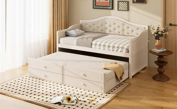 English Elm N733s346767a, Tufted Twin Daybed with Trundle and Storage Drawers for Guest Rooms N733P346767A