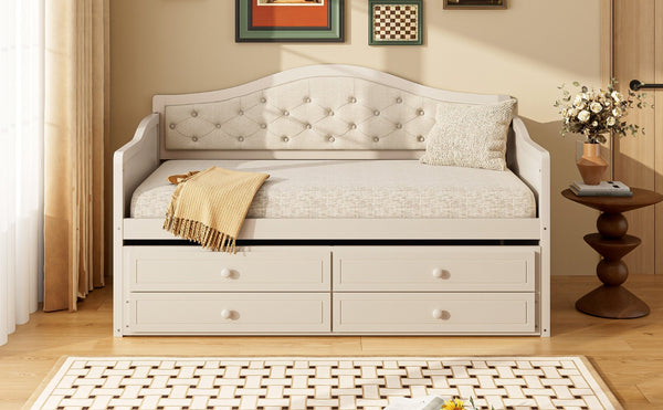 English Elm N733s346767a, Tufted Twin Daybed with Trundle and Storage Drawers for Guest Rooms N733P346767A