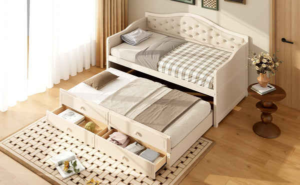 English Elm N733s346767a, Tufted Twin Daybed with Trundle and Storage Drawers for Guest Rooms N733P346767A