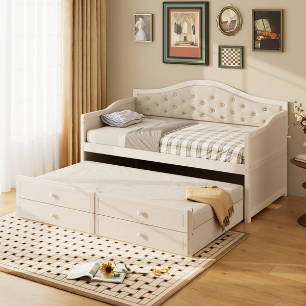 English Elm N733s346767a, Tufted Twin Daybed with Trundle Drawers Wood Frame Guest Room N733P346768A