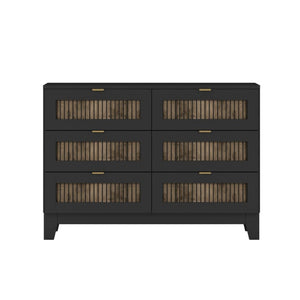 English Elm N733s369050b, Farmhouse Bedroom Set with Black Lacquer Finish and Wood Strip Detailing N733P369050B