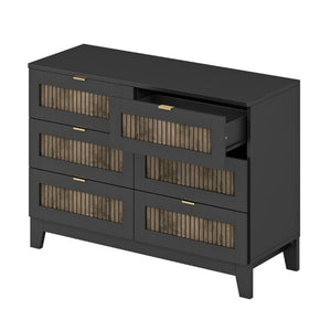 English Elm N733s369050b, Farmhouse Bedroom Set with Black Lacquer Finish and Wood Strip Detailing N733P369050B