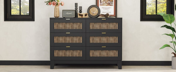 English Elm N733s369050b, Farmhouse Bedroom Set with Black Lacquer Finish and Wood Strip Detailing N733P369050B