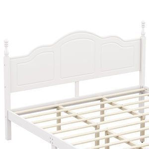 English Elm King Platform Bed Vintage Wave Headboard Finials Wood Slat Support Bedroom Frame White N733P421985K