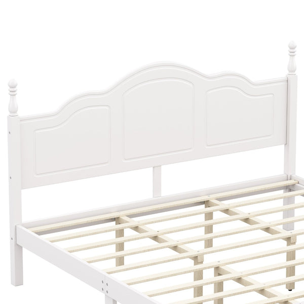 English Elm King Platform Bed Vintage Wave Headboard Finials Wood Slat Support Bedroom Frame White N733P421985K