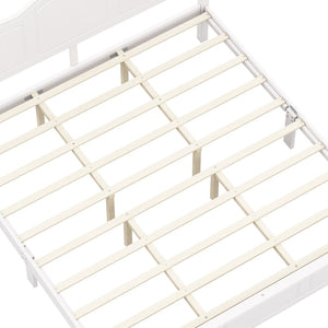English Elm King Platform Bed Vintage Wave Headboard Finials Wood Slat Support Bedroom Frame White N733P421985K