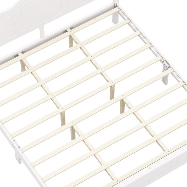 English Elm King Platform Bed Vintage Wave Headboard Finials Wood Slat Support Bedroom Frame White N733P421985K