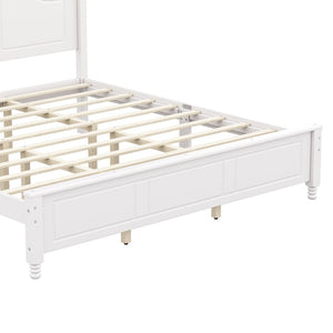 English Elm King Platform Bed Vintage Wave Headboard Finials Wood Slat Support Bedroom Frame White N733P421985K