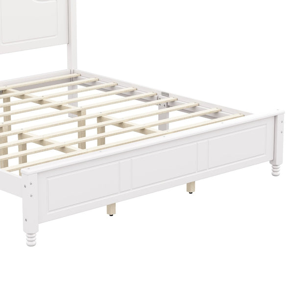 English Elm King Platform Bed Vintage Wave Headboard Finials Wood Slat Support Bedroom Frame White N733P421985K