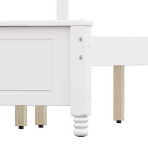 English Elm King Platform Bed Vintage Wave Headboard Finials Wood Slat Support Bedroom Frame White N733P421985K